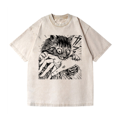 Fierce cat Vintage Wash Japanese Design T-Shirt
