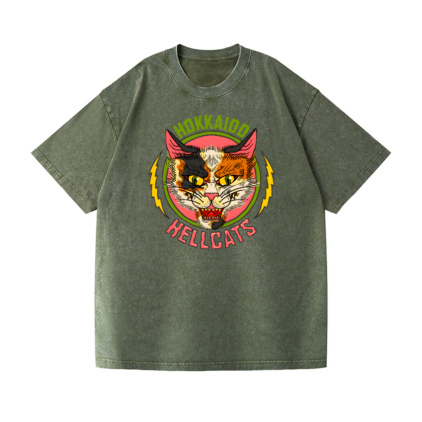 Hokkaido Hellcats Cat Vintage Wash Japanese Design T-Shirt