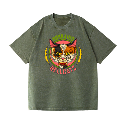 Hokkaido Hellcats Cat Vintage Wash Japanese Design T-Shirt