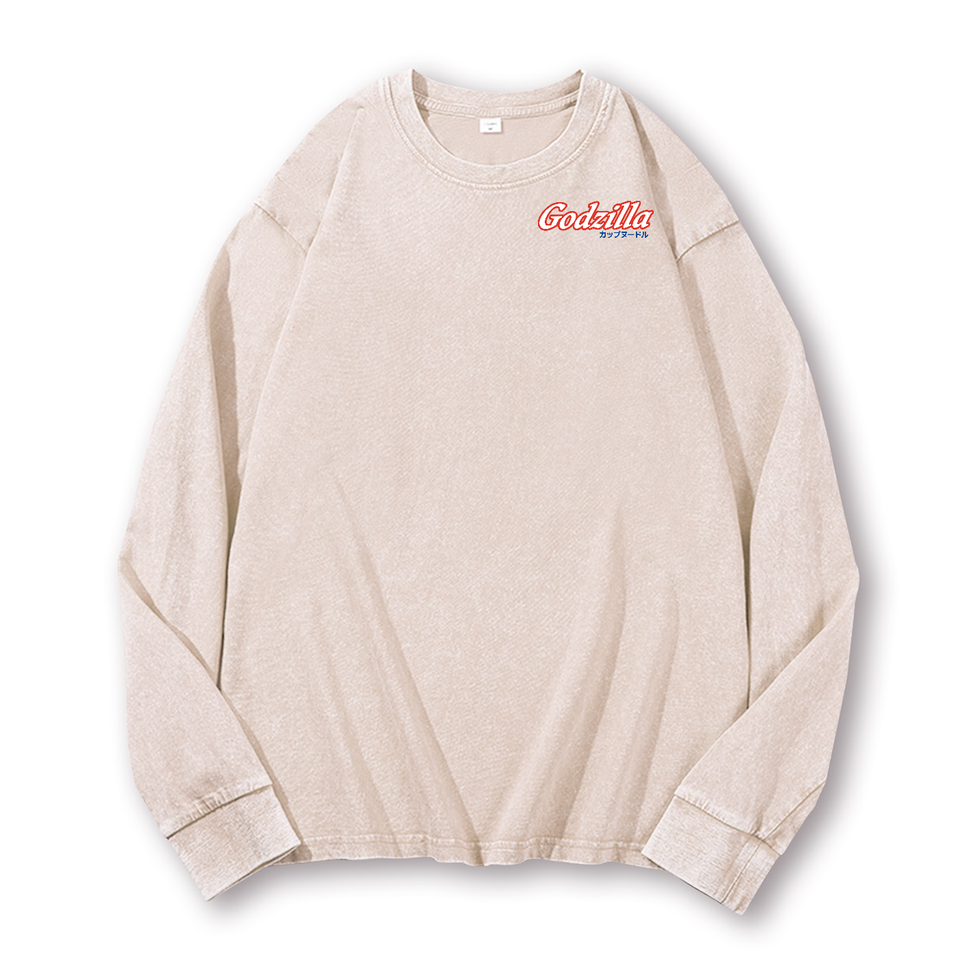 Cup Noodles Godzilla Vintage Washed Cotton Back Art Long-sleeve T-shirt