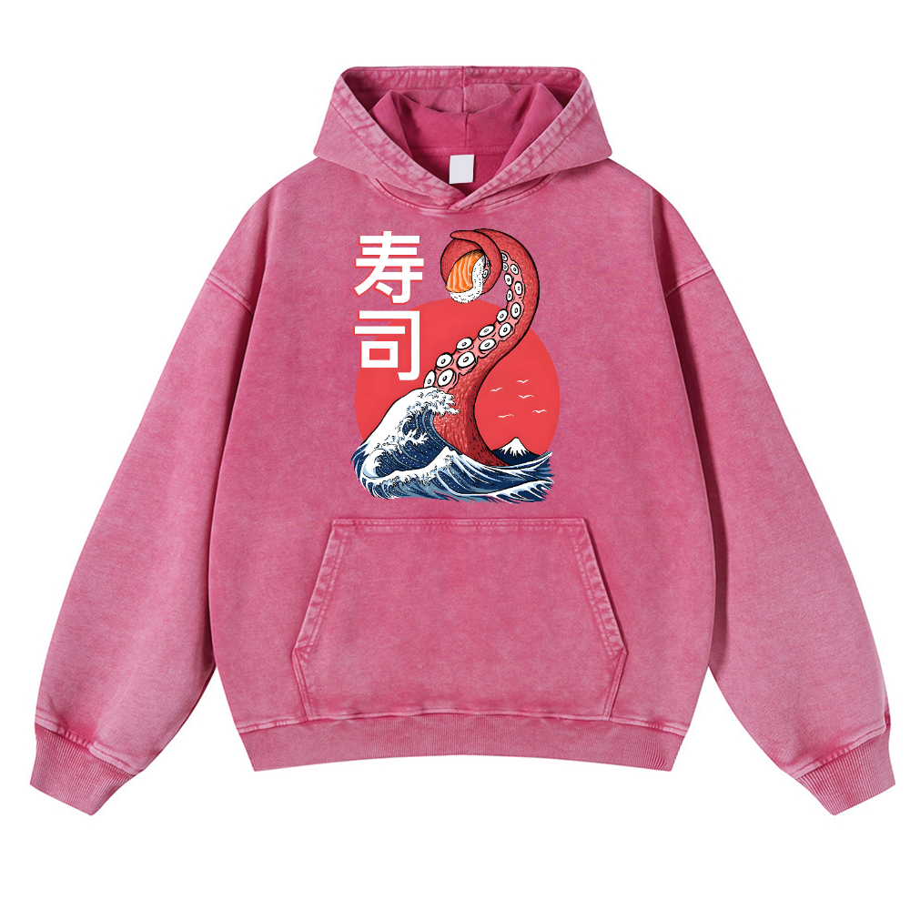 Sushi Octopus Vintage Washed Thick Cotton Hoodie