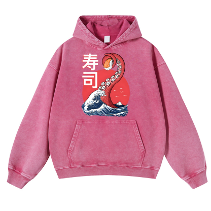 Sushi Octopus Vintage Washed Thick Cotton Hoodie
