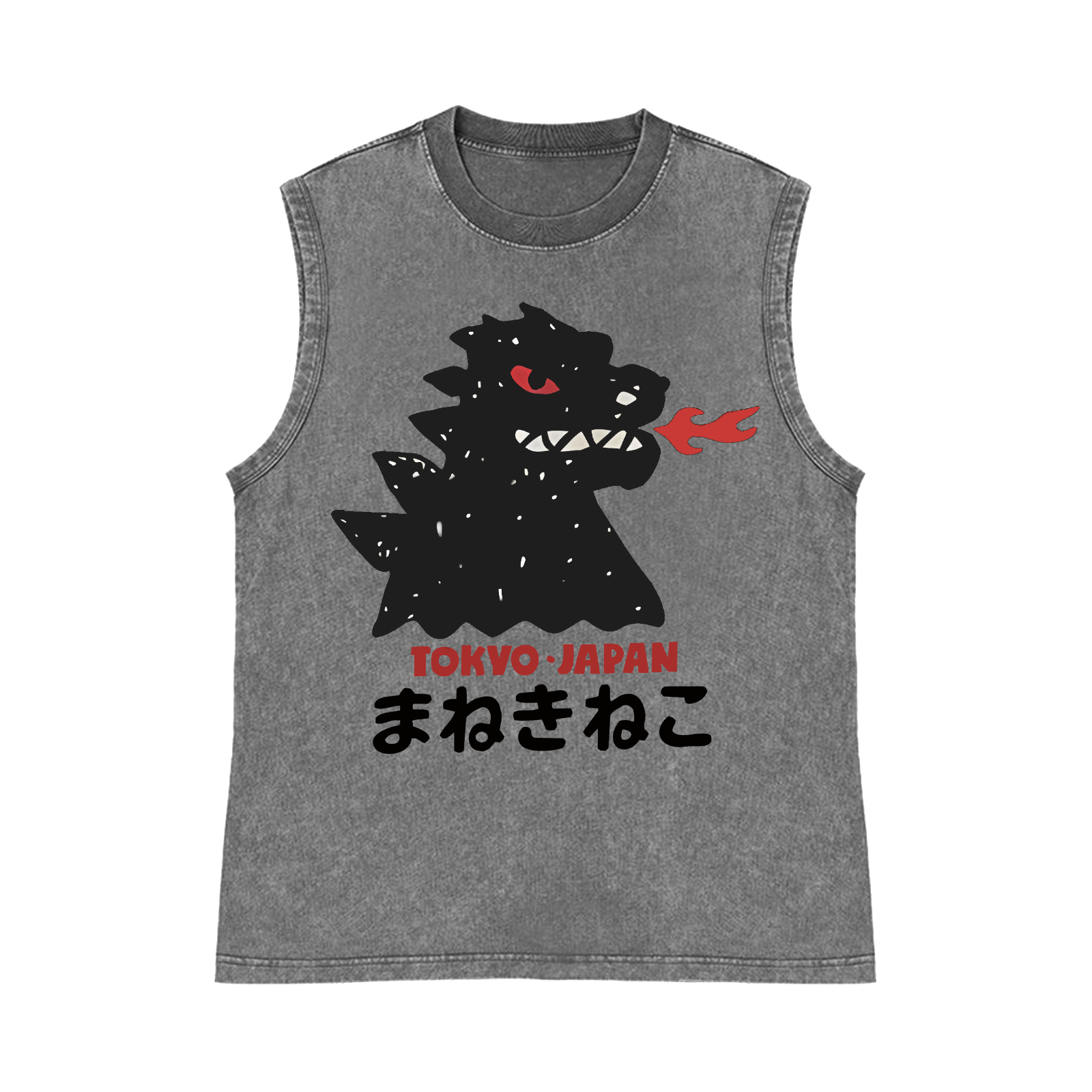 Godzilla Monster Tokyo Japan Pure Cotton Wash-Dyed Sleeveless Tank Top