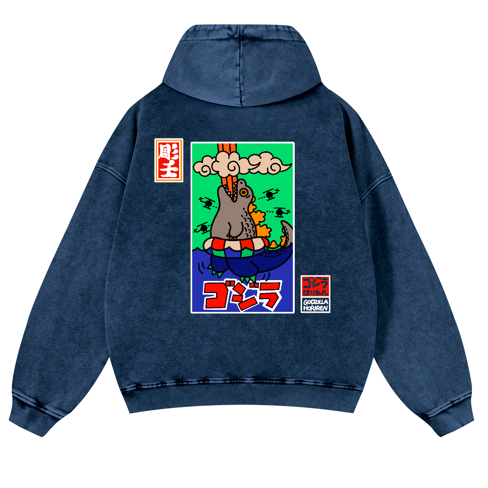 Godzilla Vintage Washed Cotton Back Art Hoodie