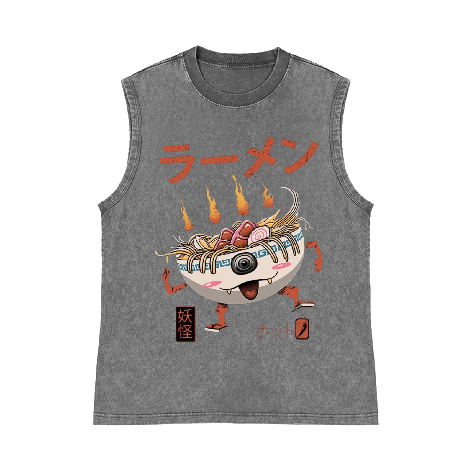 Ramen Monster Pure Cotton Wash-Dyed Sleeveless Tank Top