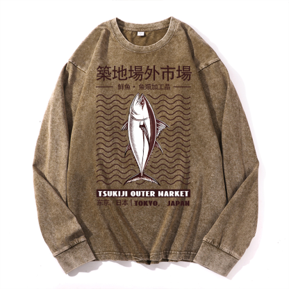 Tsukiji Market Vintage Cotton Wash Crewneck Sweatshirt