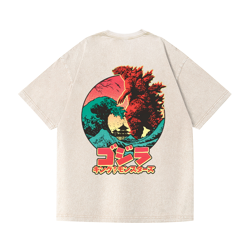 Godzilla Vintage Wash Japanese Design Back Art T-Shirt