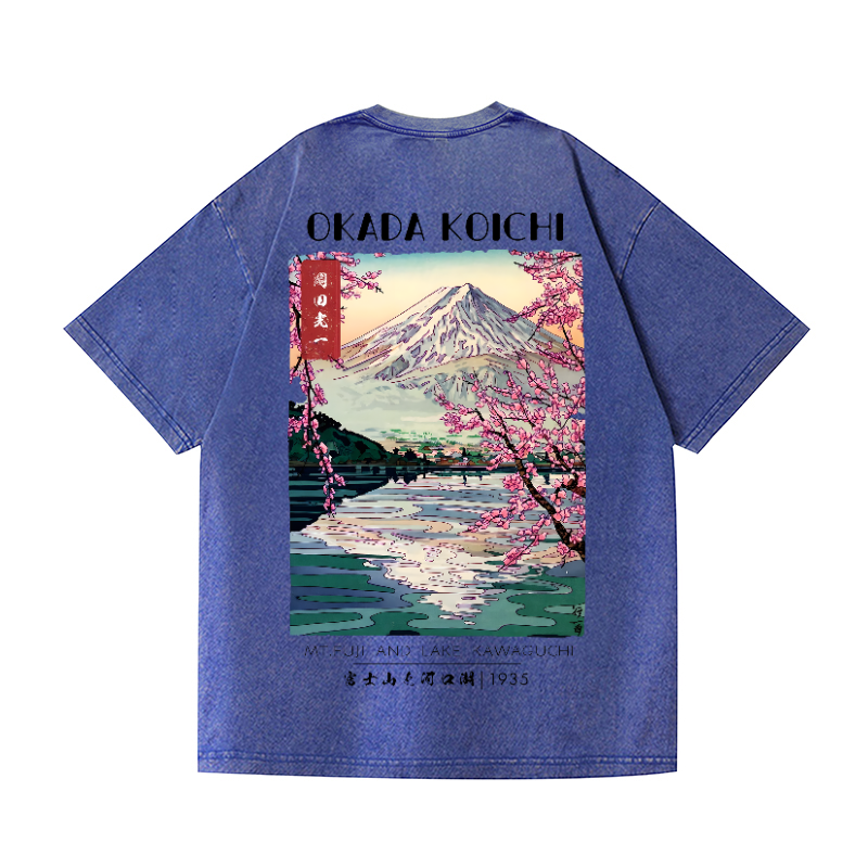 Okada Koichi Fuji Mount  Vintage Wash Japanese Design Back Art T-Shirt
