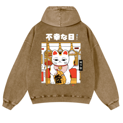 Cat Vintage Washed Cotton Back Art Hoodie