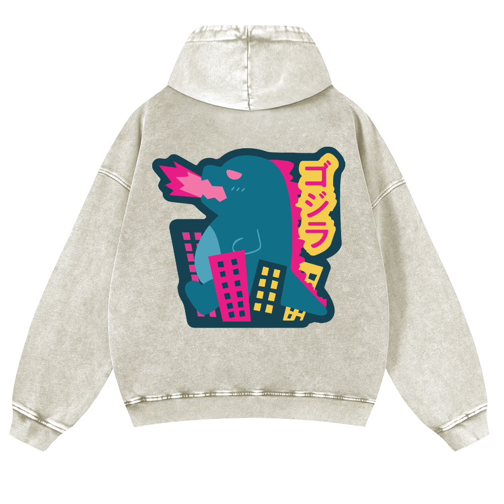 Godzilla Vintage Washed Cotton Back Art Hoodie