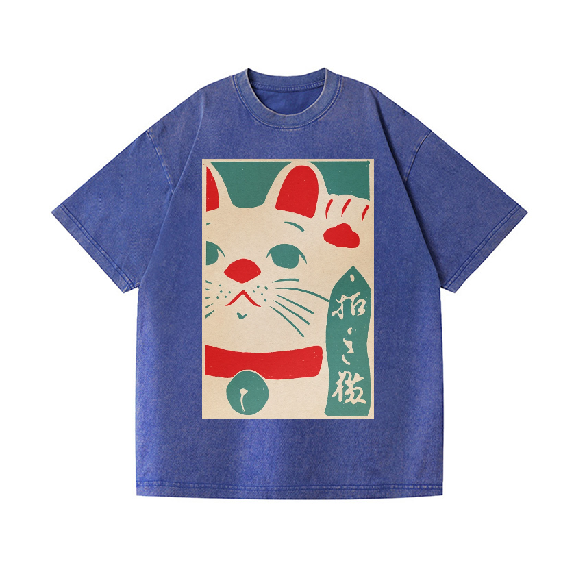 Lucky Cat Vintage Wash Japanese Design T-Shirt