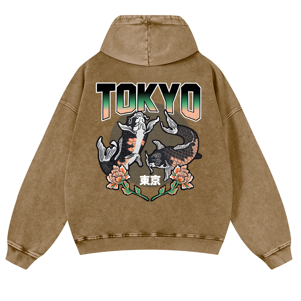 Tokyo Fish Vintage Washed Cotton Back Art Hoodie