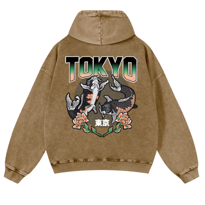 Tokyo Fish Vintage Washed Cotton Back Art Hoodie