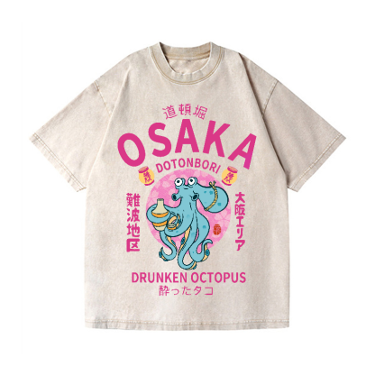 Osaka Dotonbori Drunken Octopus Vintage Wash Japanese Design T-Shirt
