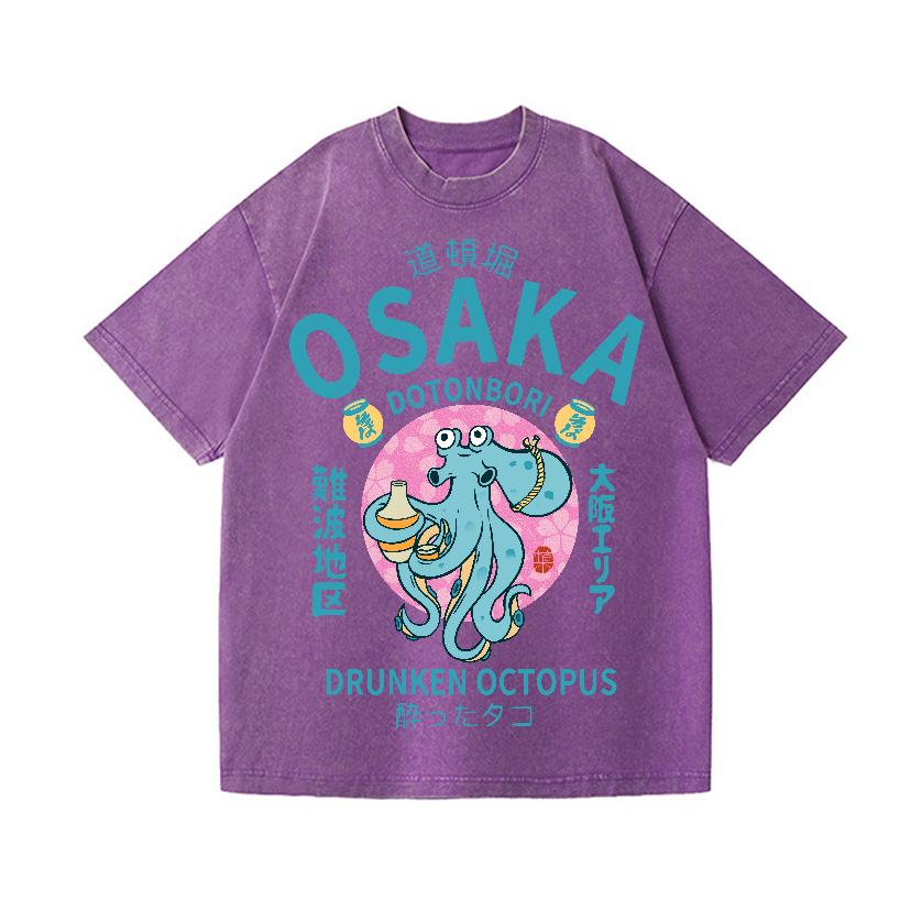 Osaka Dotonbori Drunken Octopus Vintage Wash Japanese Design T-Shirt