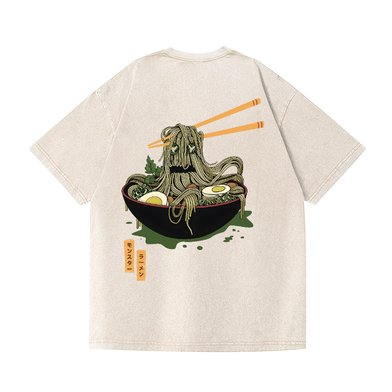 Hand-Pulled Noodle Vintage Wash Japanese Design Back Art T-Shirt