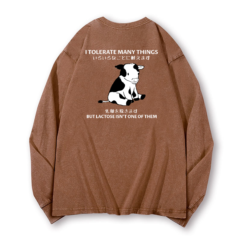 Lactose Cow Vintage Washed Cotton Back Art Long-sleeve T-shirt