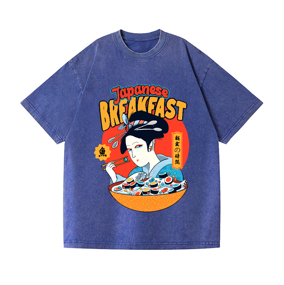 Geisha Fish Sushi Vintage Wash Japanese Design T-Shirt
