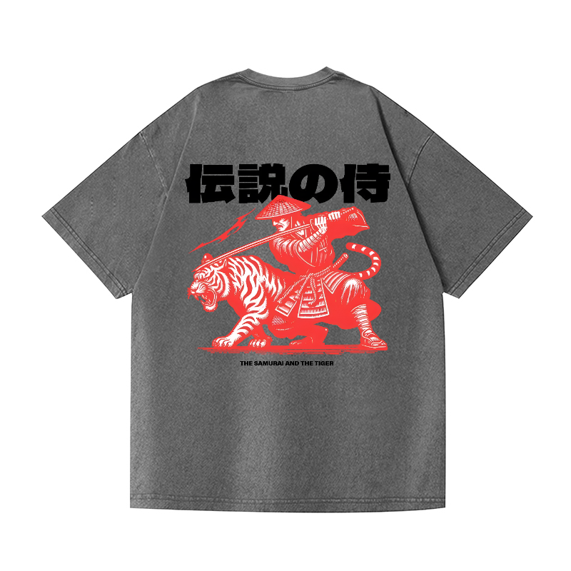Tiger Samurai Vintage Wash Japanese Design Back Art T-Shirt