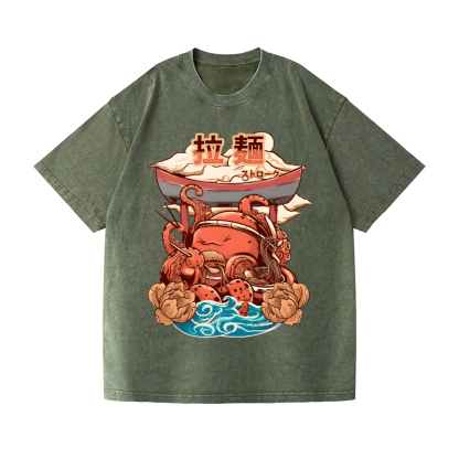 Ramen Octopus Vintage Wash Japanese Design T-Shirt