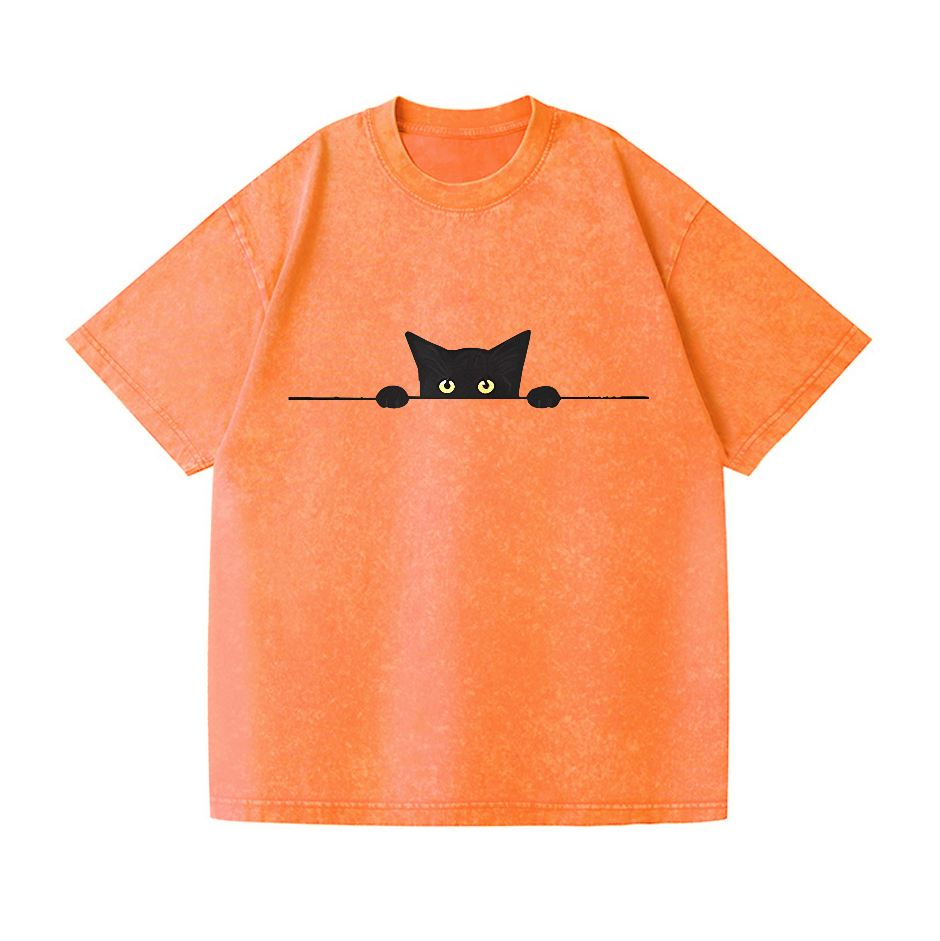Black Cat Vintage Wash Japanese Design T-Shirt