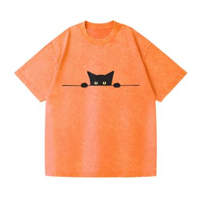 Black Cat Vintage Wash Japanese Design T-Shirt