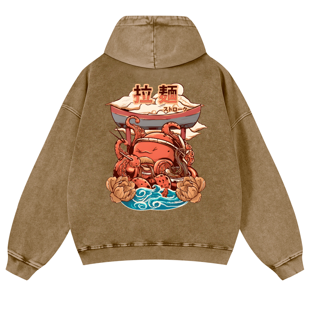 Ramen Octopus Vintage Washed Cotton Back Art Hoodie