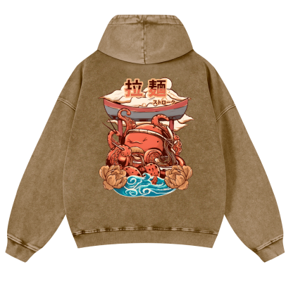 Ramen Octopus Vintage Washed Cotton Back Art Hoodie