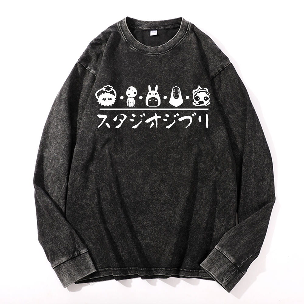 Ghibli Totoro No Face Kaonashi Vintage Cotton Wash Long-sleeve T-shirt