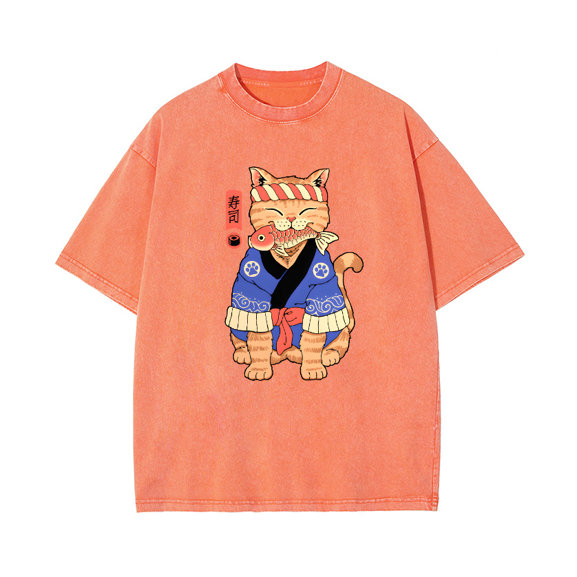 Cat Vintage Wash Japanese Design T-Shirt