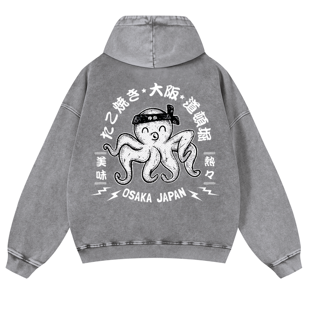 Octopus Takoyaki Osaka Japan Vintage Washed Cotton Back Art Hoodie