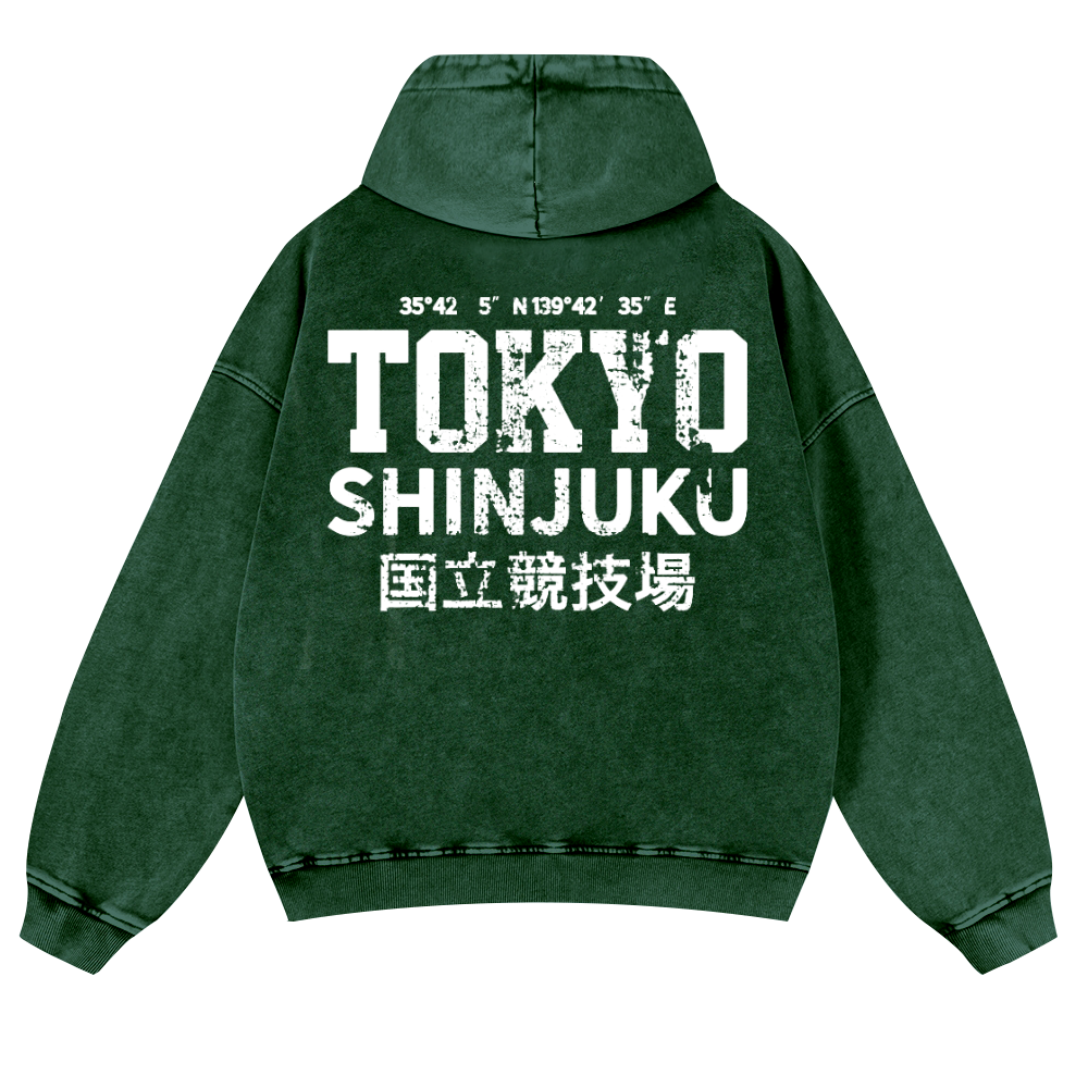 Shinjuku Tokyo Vintage Washed Cotton Back Art Hoodie