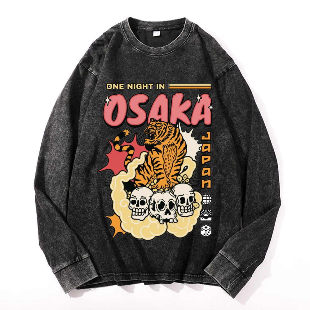 One Night in OSAKA Vintage Cotton Wash Crewneck Sweatshirt