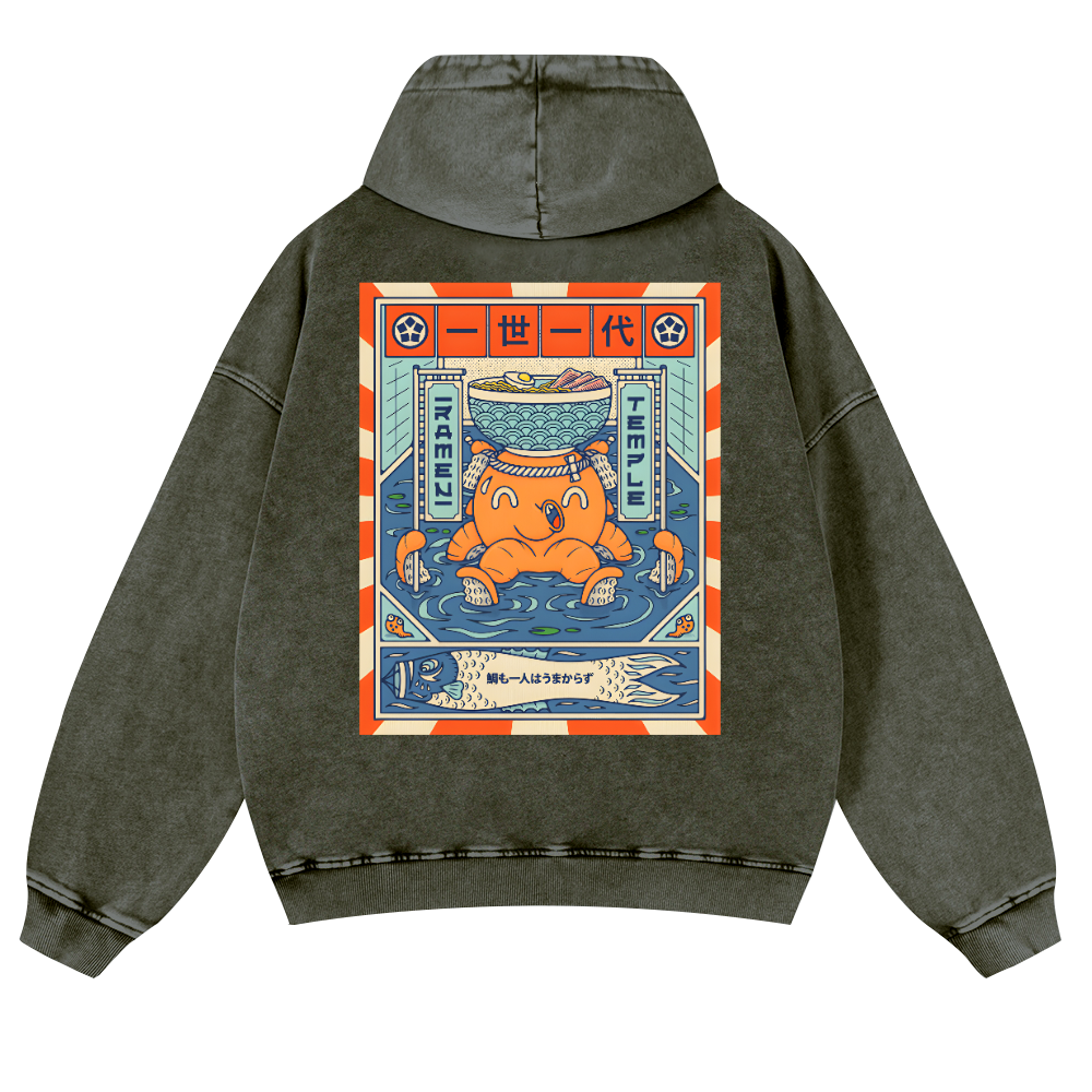 Ramen Octopus Vintage Washed Cotton Back Art Hoodie