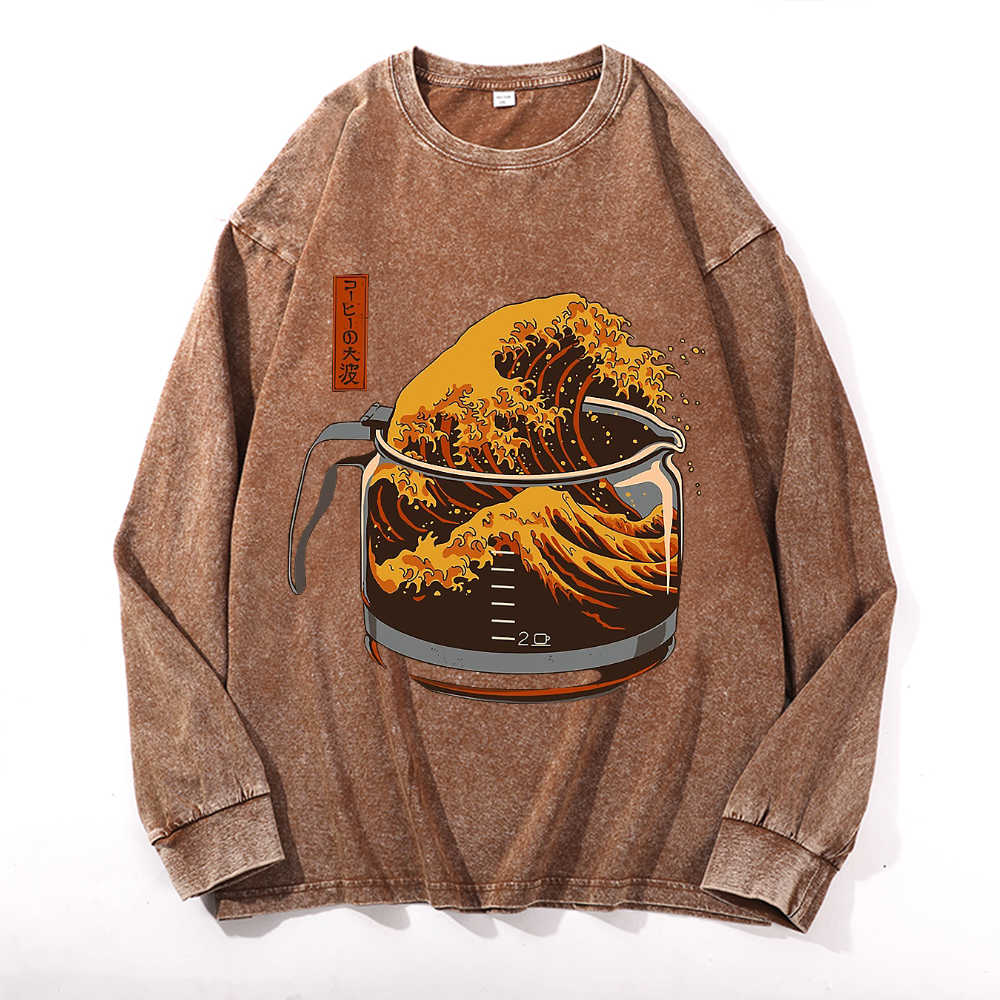 The Great Wave off Kanagawa Vintage Cotton Wash Crewneck Sweatshirt