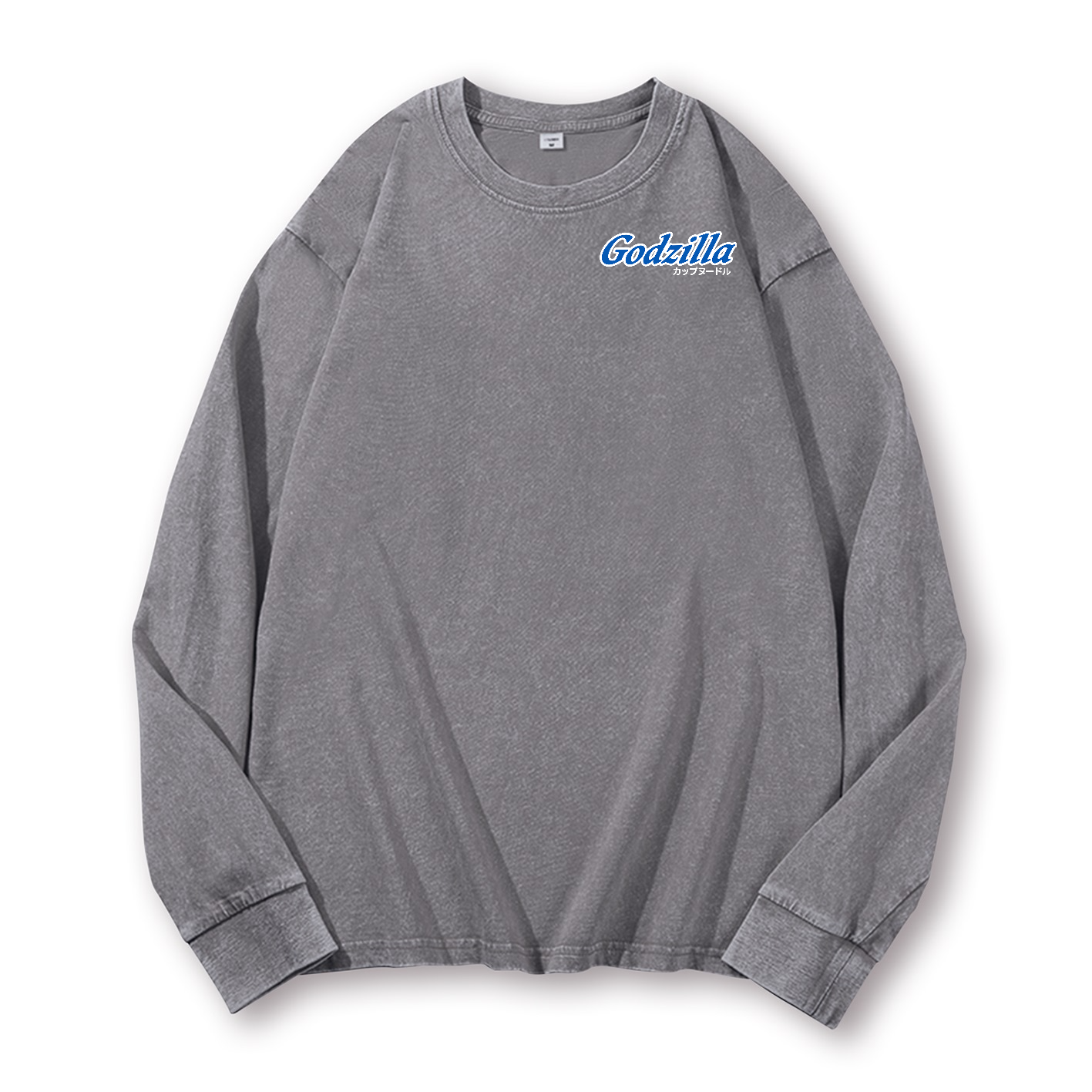 Cup Noodles Godzilla Vintage Washed Cotton Back Art Long-sleeve T-shirt