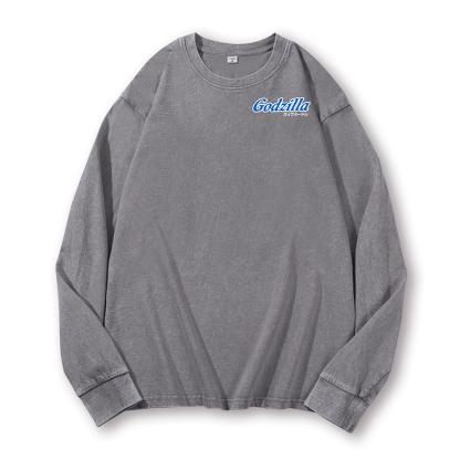 Cup Noodles Godzilla Vintage Washed Cotton Back Art Long-sleeve T-shirt