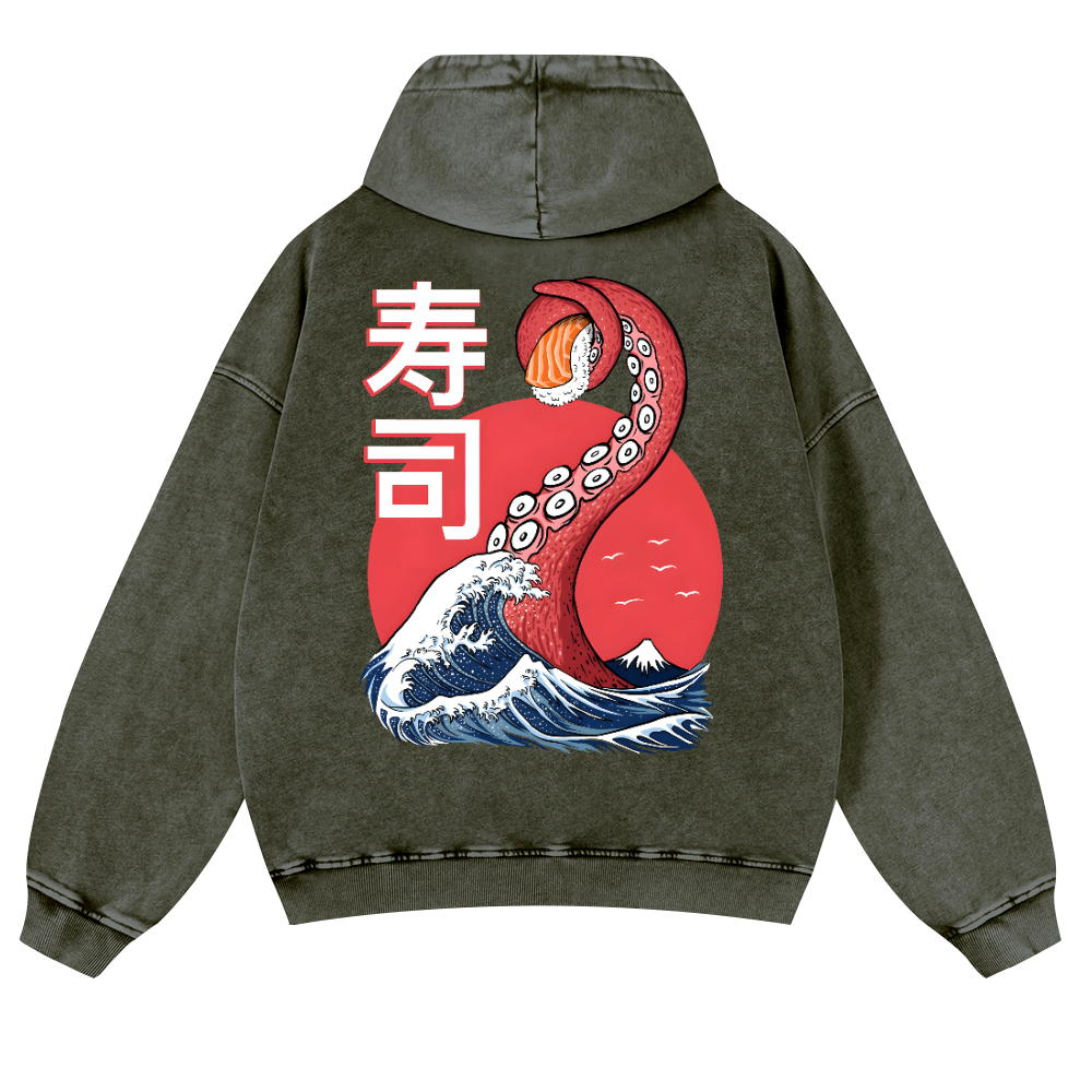 Sushi Octopus Vintage Washed Cotton Back Art Hoodie
