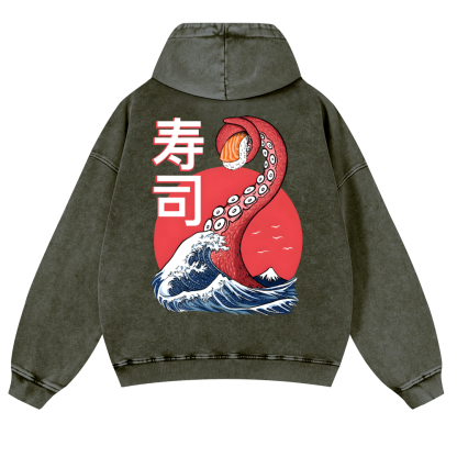 Sushi Octopus Vintage Washed Cotton Back Art Hoodie