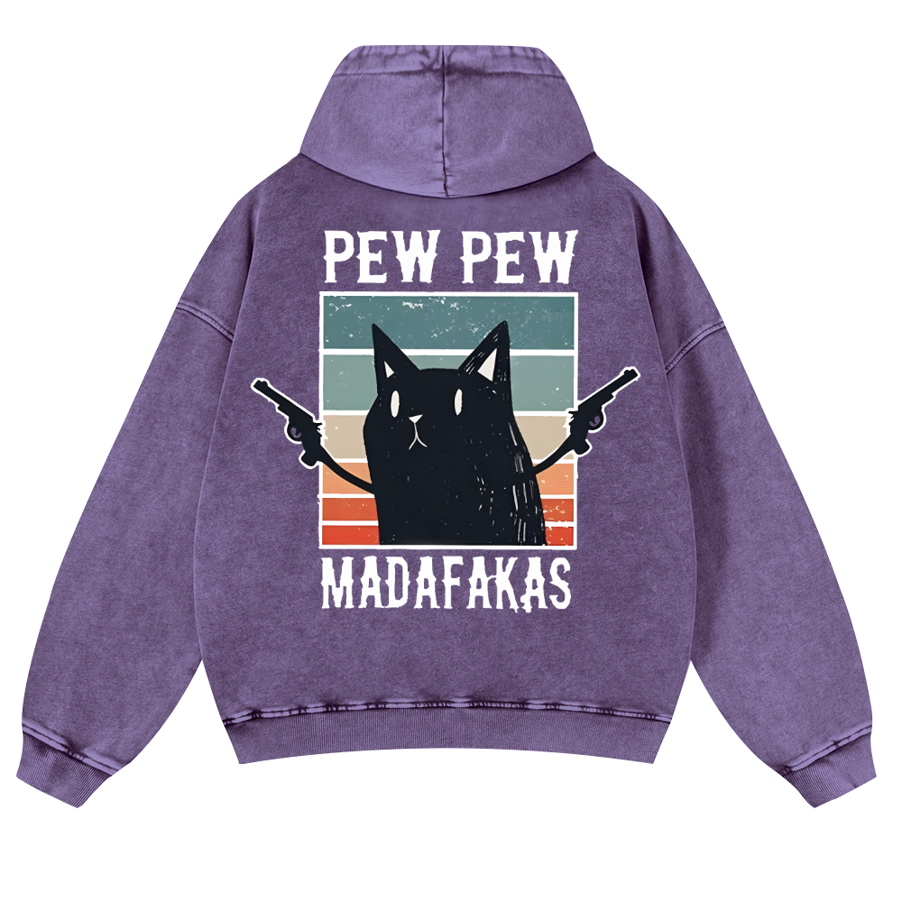Pew Pew Madafakas Cat Vintage Washed Cotton Back Art Hoodie