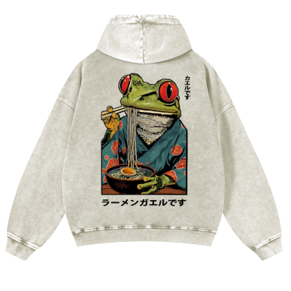 Frog Ramen Vintage Washed Cotton Back Art Hoodie