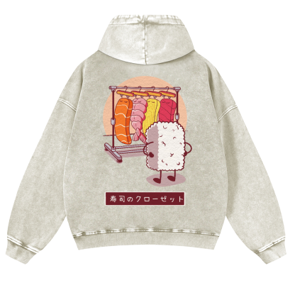 Sushi Vintage Washed Cotton Back Art Hoodie