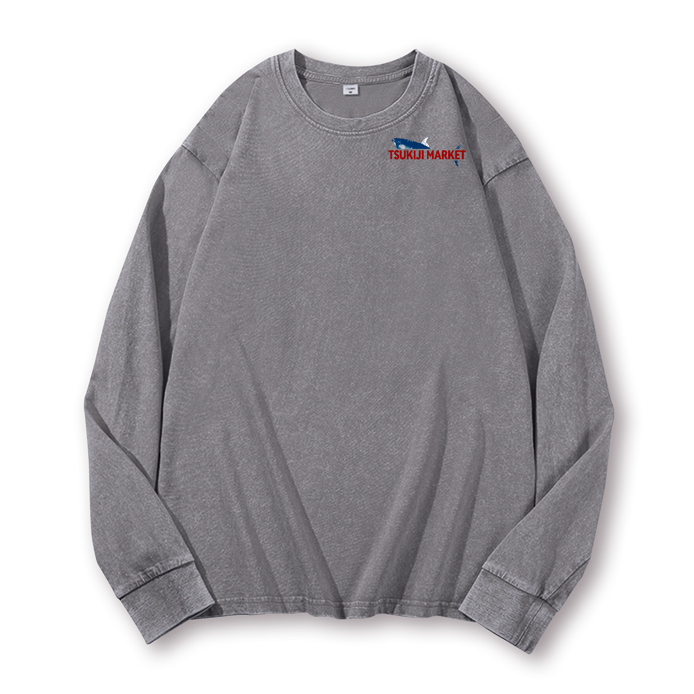 Tsukiji Market Tuna Fish Tokyo Japan Vintage Washed Cotton Back Art Long-sleeve T-shirt