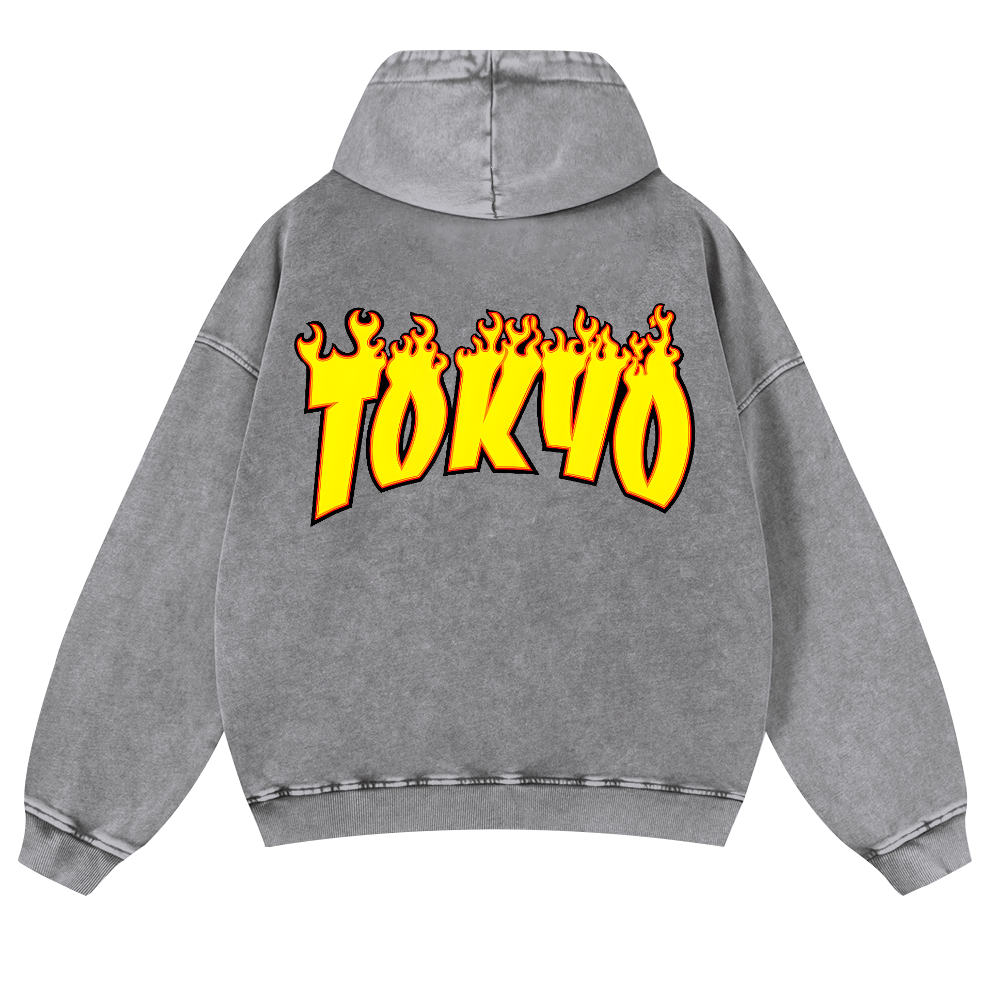 Tokyo Vintage Washed Cotton Back Art Hoodie