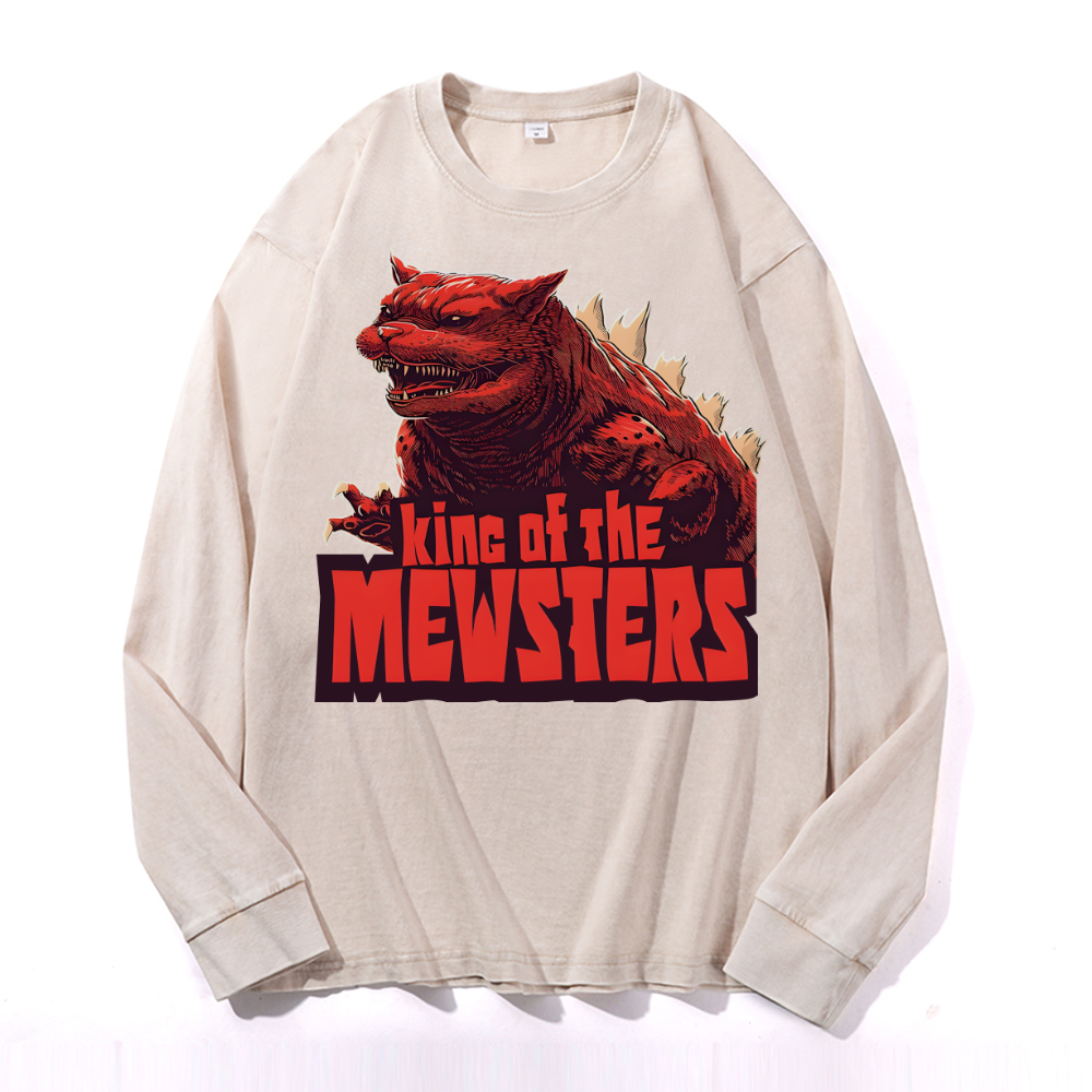 Catzilla Cat Godzilla Vintage Cotton Wash Crewneck Sweatshirt