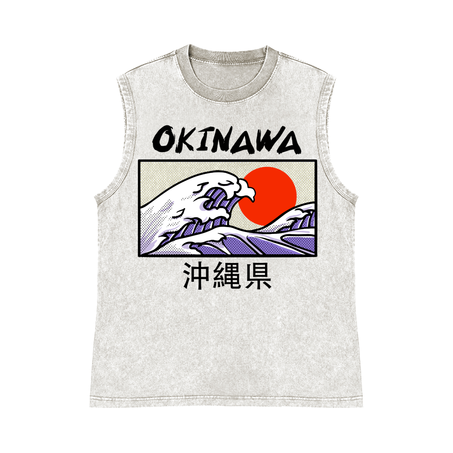 Okinawa Wave Pure Cotton Wash-Dyed Sleeveless Tank Top