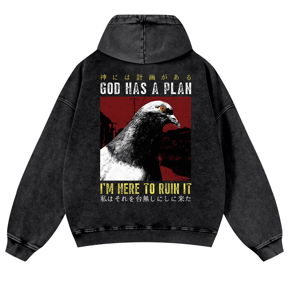 Pigeon Vintage Washed Cotton Back Art Hoodie