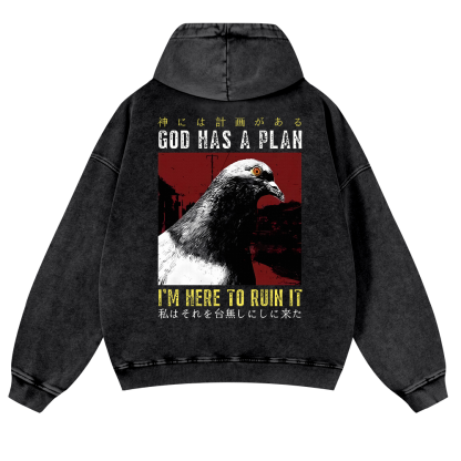 Pigeon Vintage Washed Cotton Back Art Hoodie