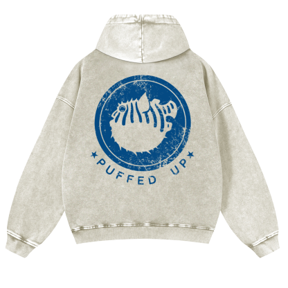 Pufferfish Vintage Washed Cotton Back Art Hoodie