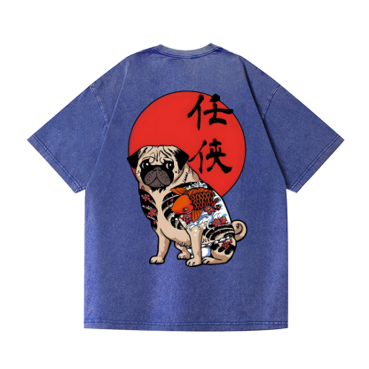 Dog Vintage Wash Japanese Design Back Art T-Shirt